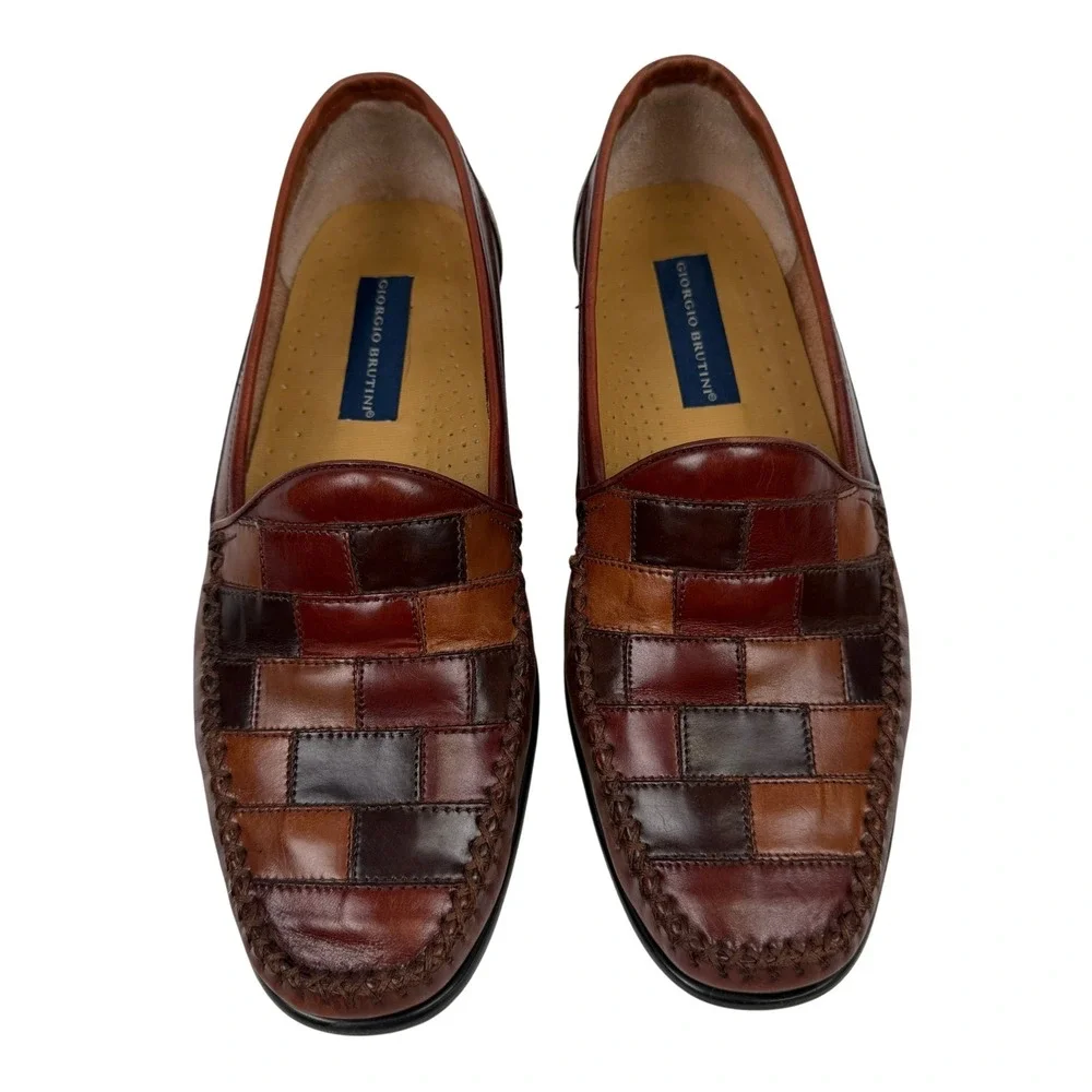 Vintage 90s Giorgio Brutini Men 9.5D Patchwork Leather Loafers Brazil